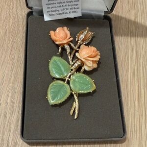 NWT Nolan Miller Ann-Margaret Rose Pin in Original Box (Peach, Green, Gold)